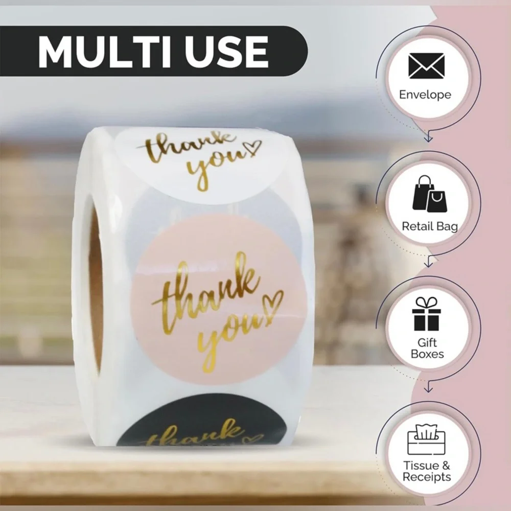 100 Thank You Stickers 1” Multicolored